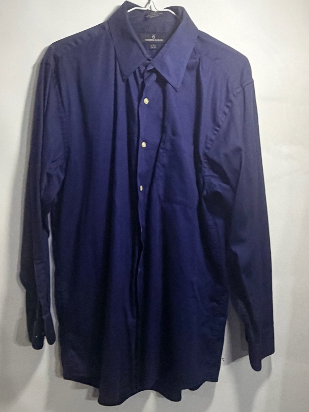 Van Heusen Solid Dark Blue Long-Sleeve Dress Shirt